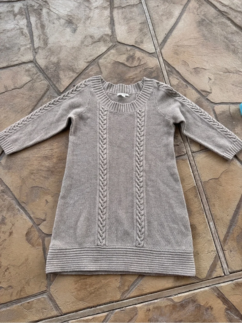 Banana Republic Cable Knit Sweater Dress XL Taupe Lambswool Cashmere Blend